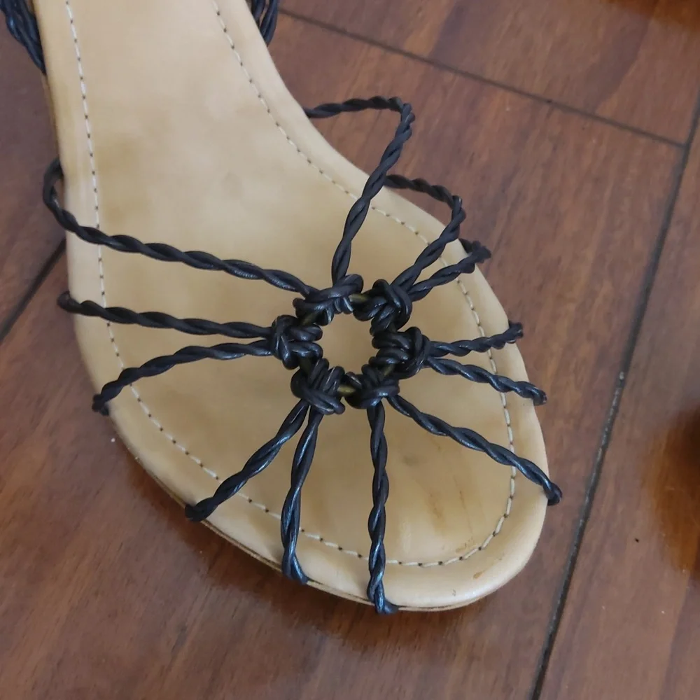 COSTUME NATIONAL Brown Braided Cork Wedges - Picture 2 of 4